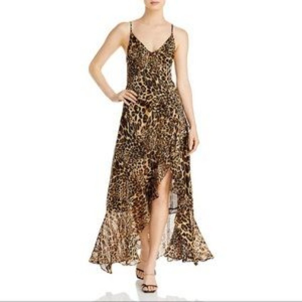 Lini Jemina Leopard Spaghetti Strap High Slit Maxi Dress NEW with Tag Size M